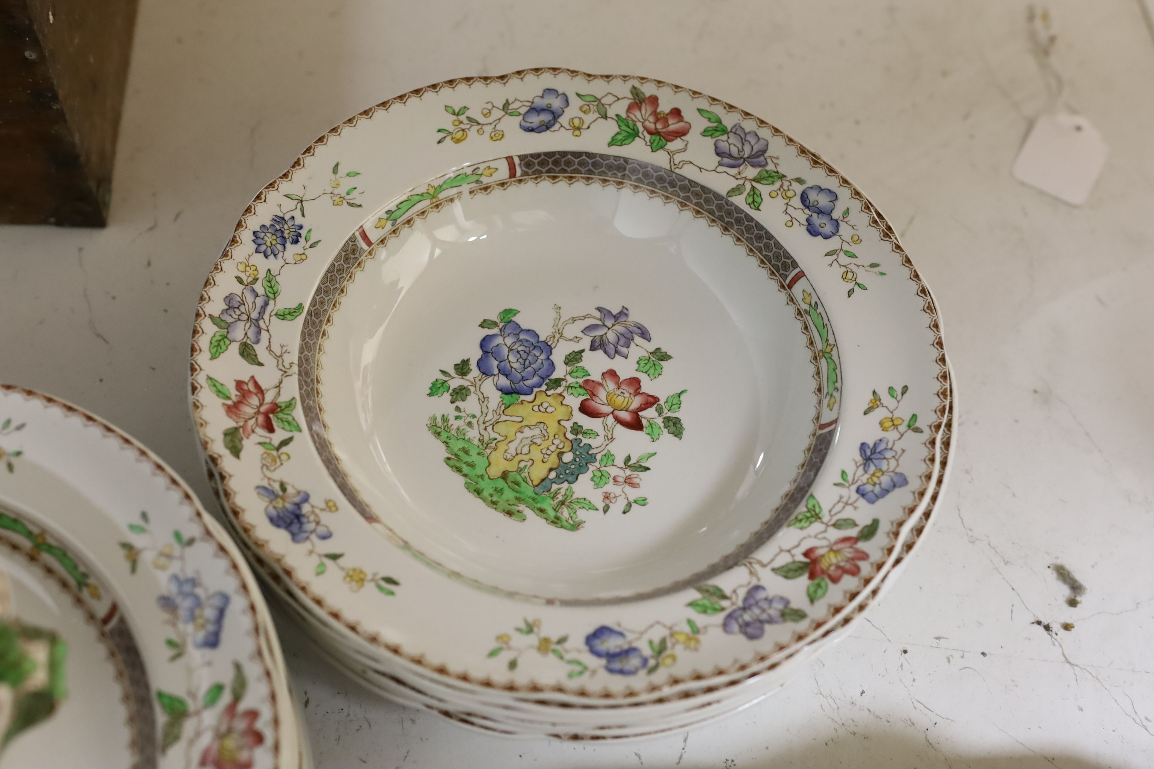 An early 20th century Copeland Spode floral part dinner service retailed by Waring and Gillow